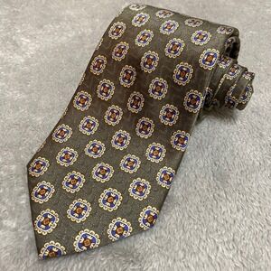 Jos.‎ A. Bank Mens Silk Necktie Green Geometric Medallion Pattern Green 58.5x3.5